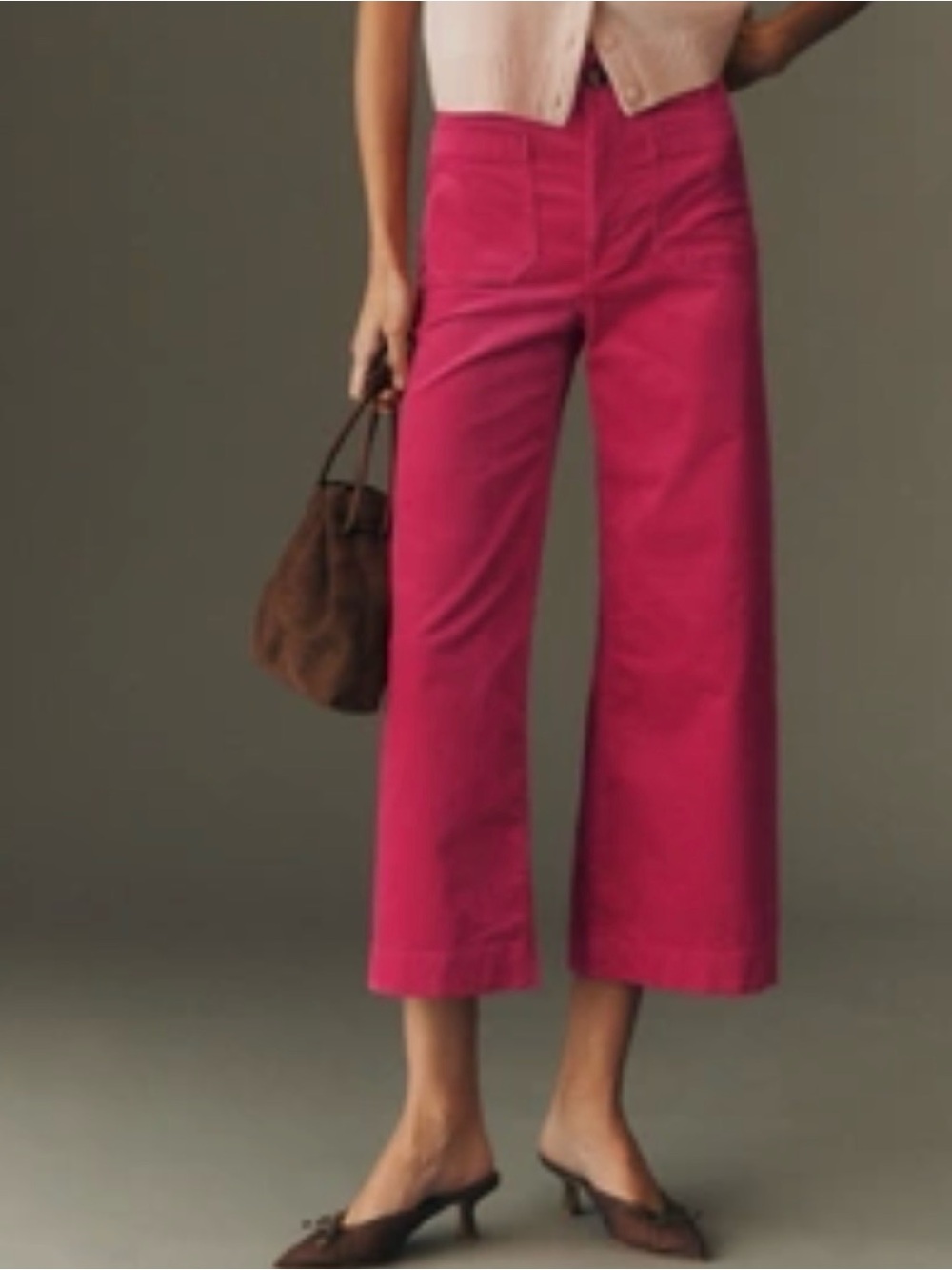 NEW Anthropologie COLETTE CORDUROY CROP WIDE-LEG PANTS BY MAEVE fuchsia pink